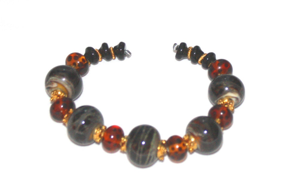 Supplies - Bead - Black and Leopard Lampwork Beads - Vermeil Spacers - Supplies Beads