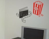 MOVIE CLIPBOARD AND POPCORN TV ROOM WALL DECAL STICKER HOME