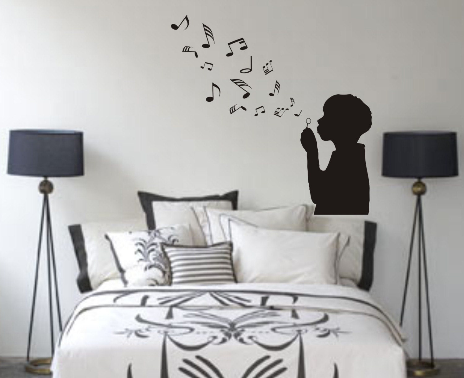 Boy Blowing Music Notes Wall Decal Sticker Bubbles Nursery Kid Room Girl Baby