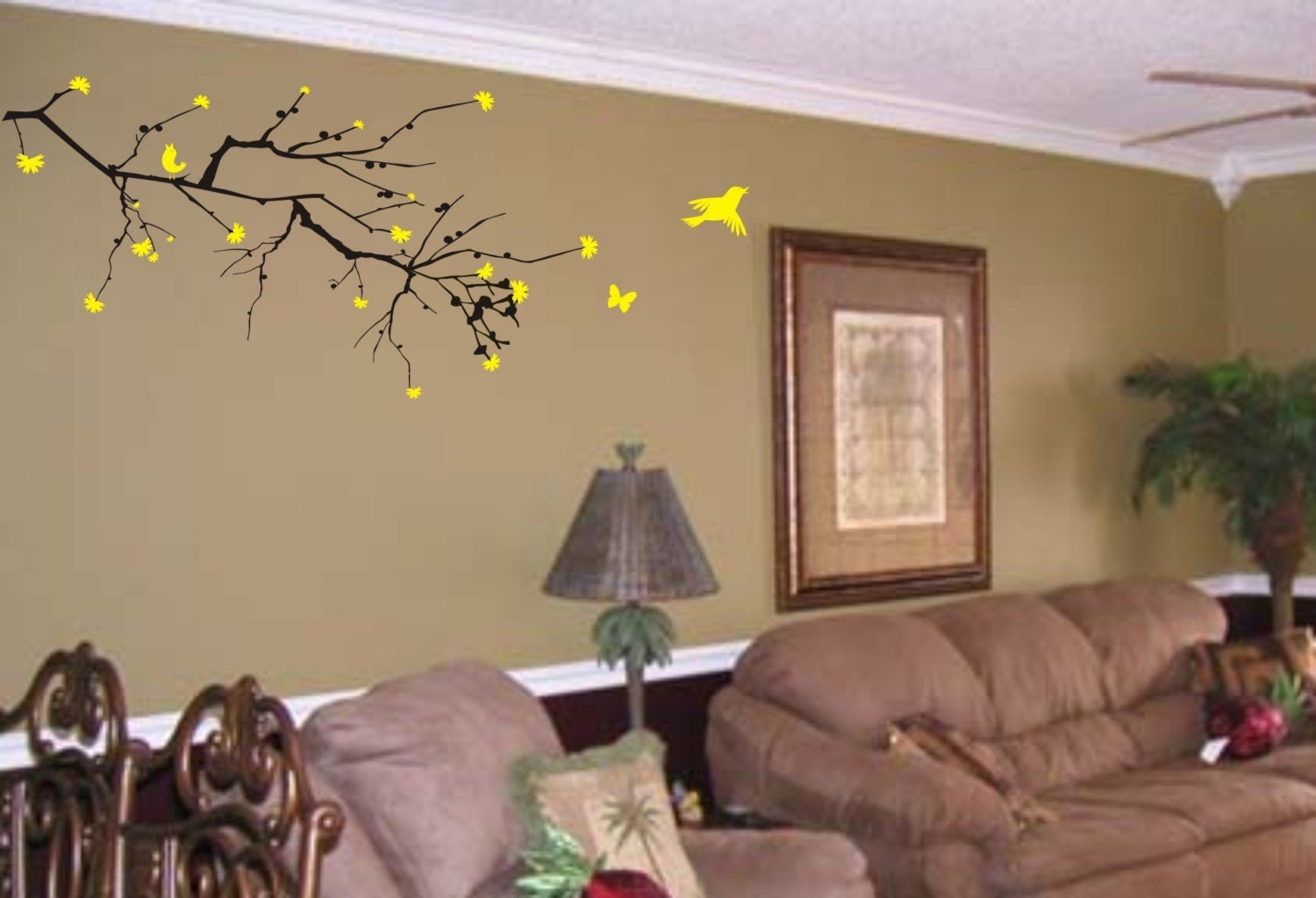 Big Cherry Blossom Branch with Birds Sticker Wall Decal Elegant Nature Tree
