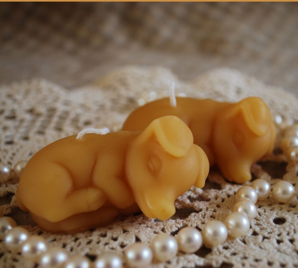 PAIR Piglet Candles in Pure Beeswax
