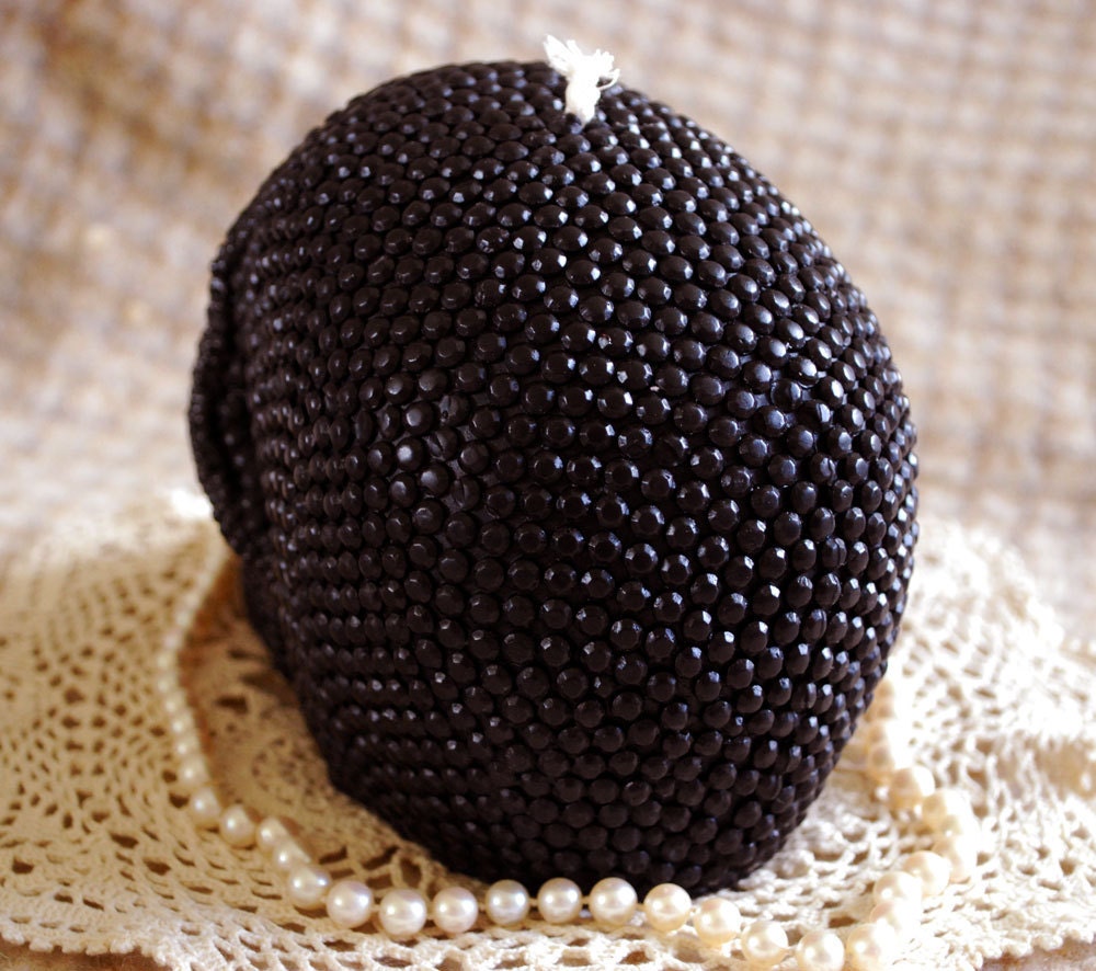 Beeswax Candle BIG Skull Shaped Candle in Black