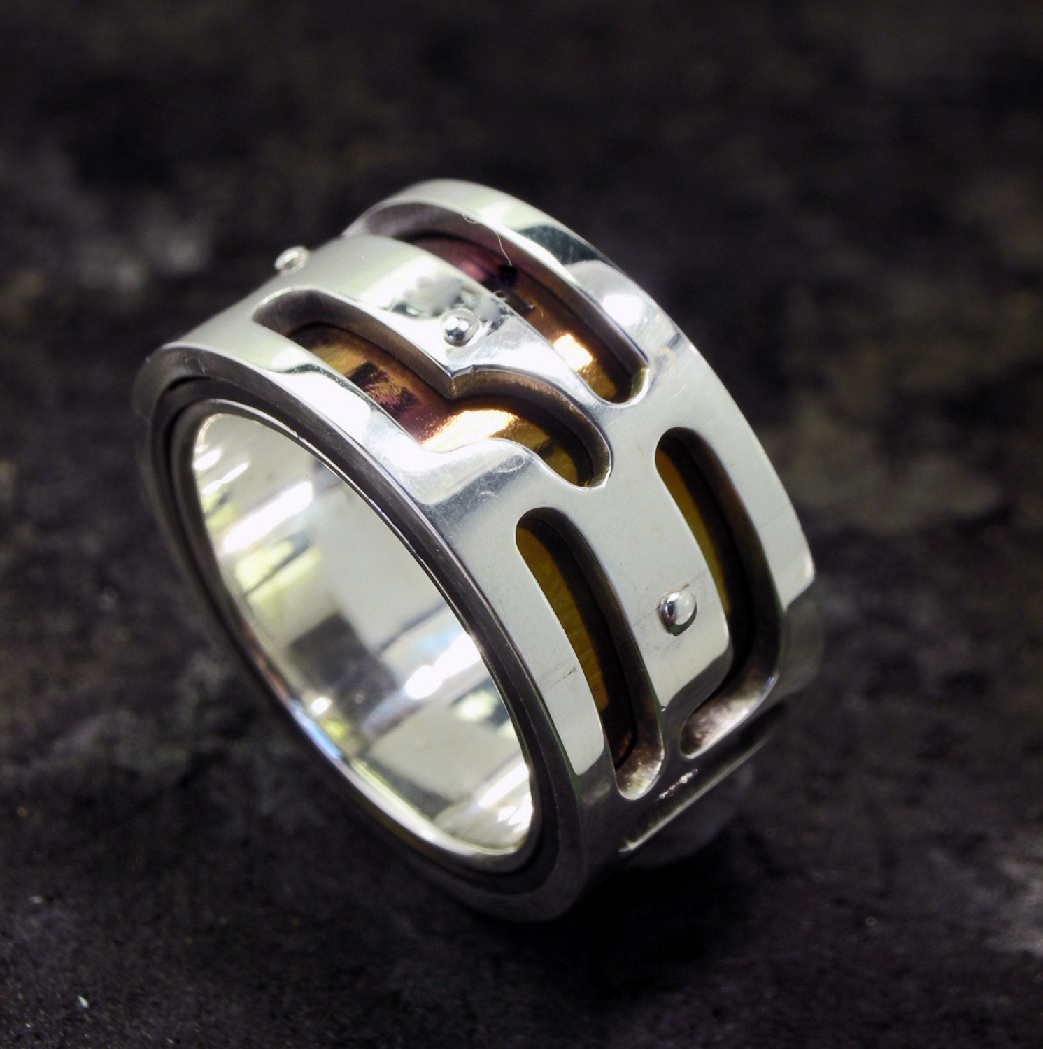 Titanium and Sterling Silver Band Ring ... OOAK...