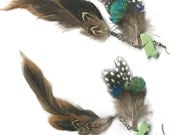 Double dangle feather earrings turquoise coyote