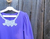 Girls Purple Long Sleeve Dress with White Lace Bow size 7/8