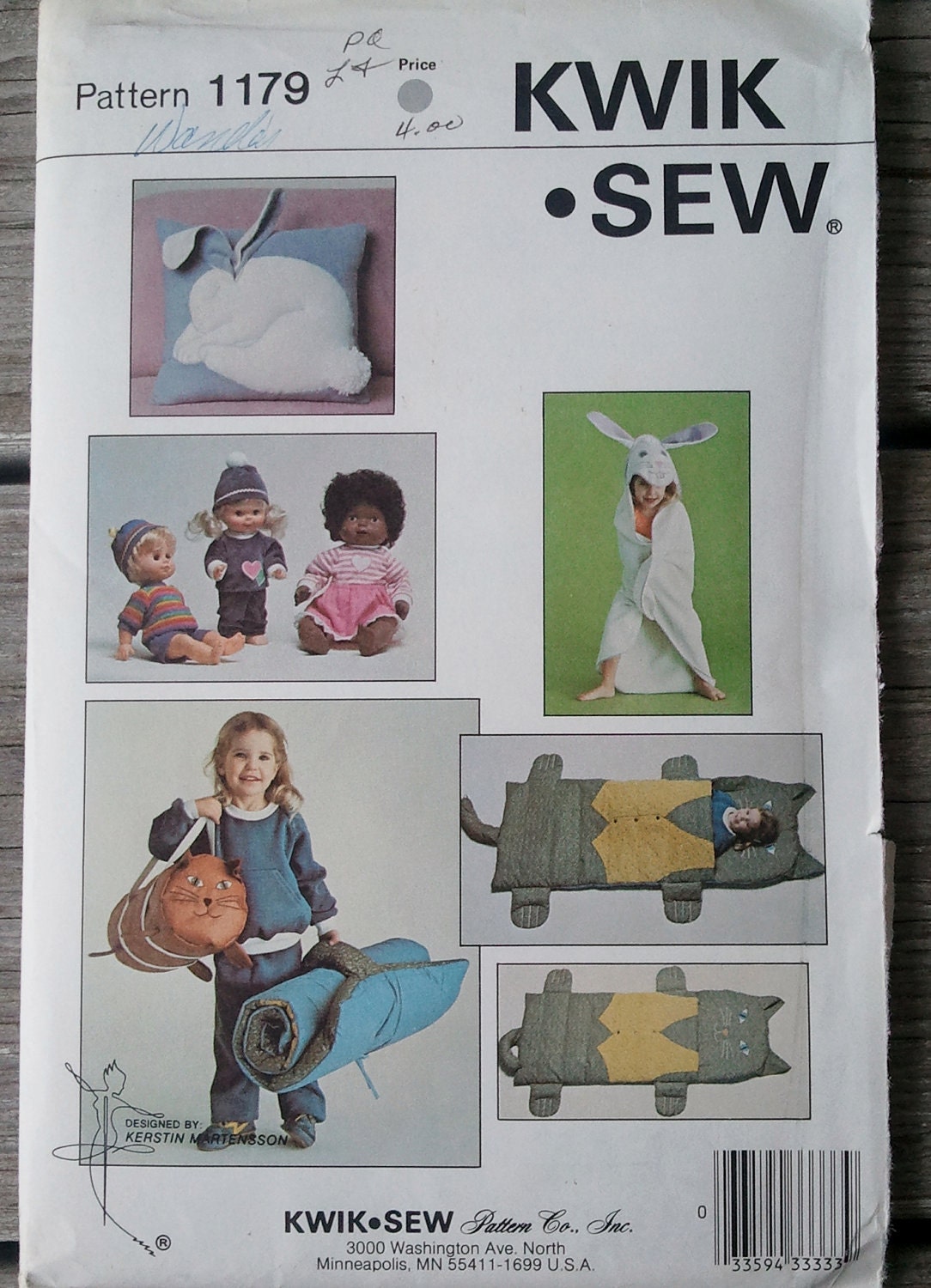 Vintage Kwik Sew Sewing Pattern 1179 Children's Sleeping Bag, Bag, Pillow, Towel and Doll Clothes