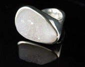Ice Cone Ring, size 8, Sterling Silver with white Agate Drusy