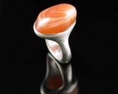 SALE Orange Carnelian Tumbled Rock Gemstone Ring in Sterling Silver size 6.5