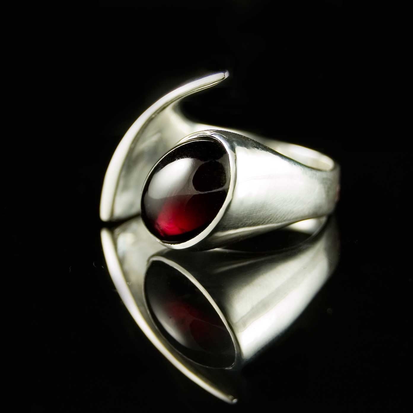 Garnet Mermaid Ring in Sterling Silver Oval Cabochon Gemstone Ring