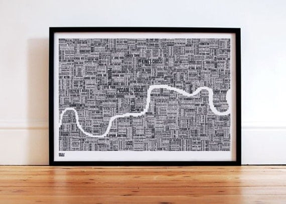 London Type Map in Sheer Slate - decorative screen print