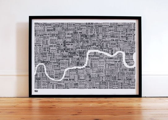 London Type Map in Sheer Slate - decorative screen print