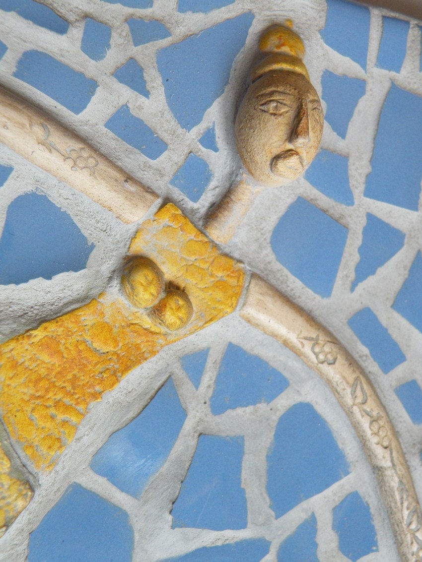 Mixed Media Mosaic Relief sculpture - ceramic and upcycled plates
