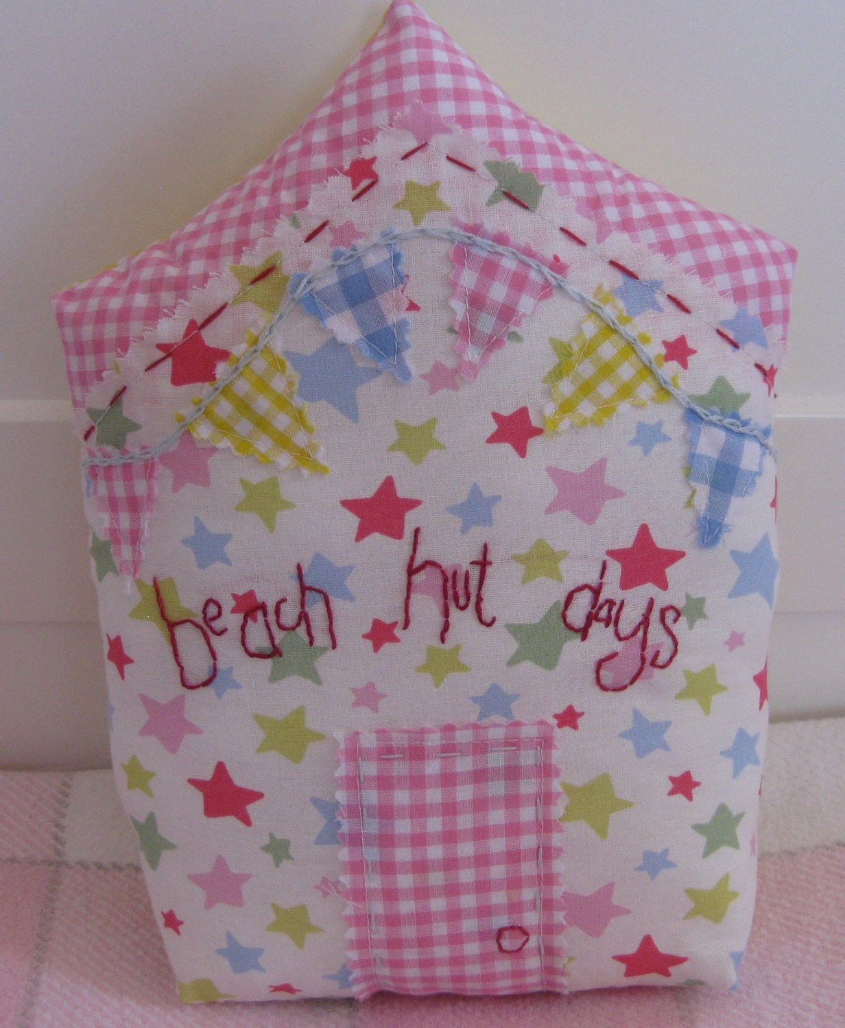Beach Hut shape pillow cushion with Cath Kidston Stars Fabric lovely for a baby shower nursery boy or girl Il_170x135