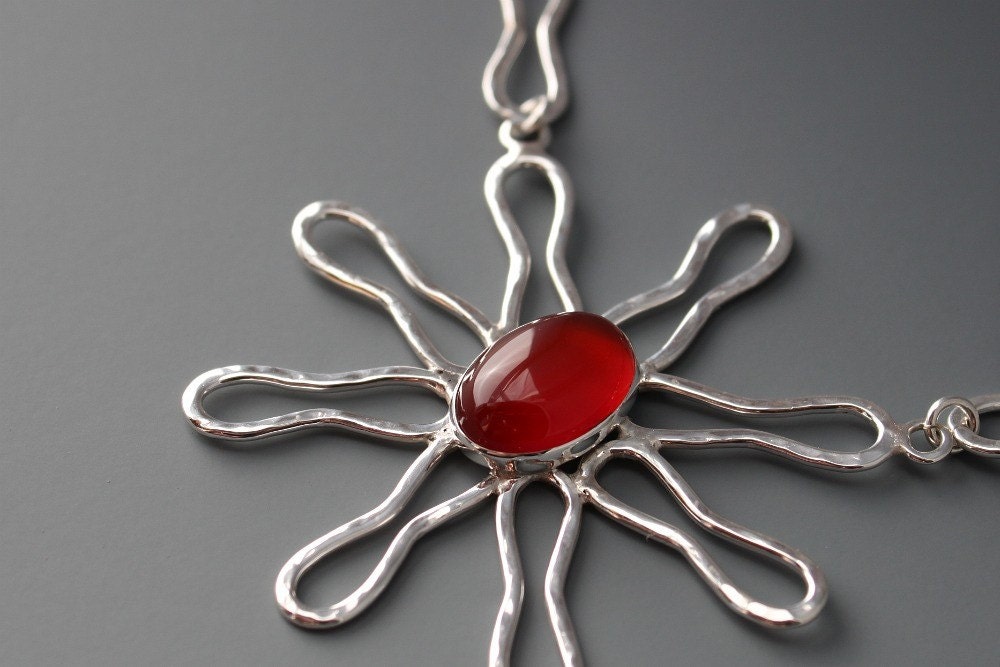 Sterling necklace, Statement Necklace, carnelian stone