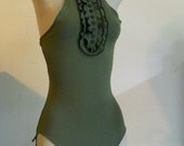 Olive Tuxedo Inspired Swimsuit Maillot
