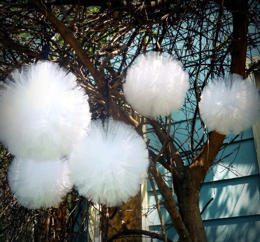 Large Tulle Pom Pom Balls - Custom Unique handmade decorations, 12 inch diameter - 34 color choices