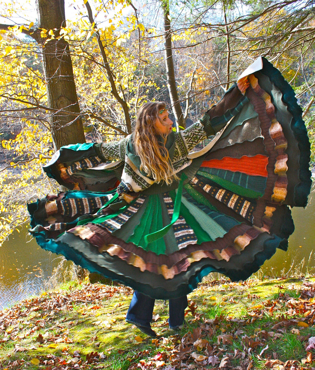 Custom Upcycled Sweater Coat with a Medieval Liripipe Hood and Bell Sleeves by SnugglePants- An Earth Without Maps