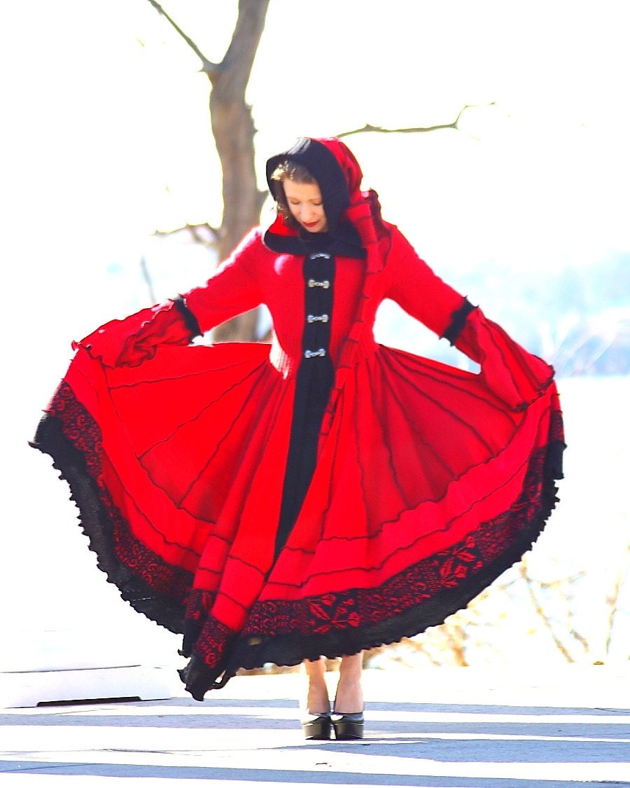 Custom Recycled Sweater Coat with a Medieval Liripipe Hood and Bell Sleeves by SnugglePants- The Merovingian