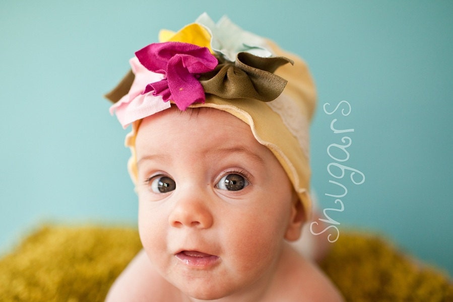 Snugars Pretty as a Package stretchy hat- Snugars Spring baby beanie in gray yellow or green