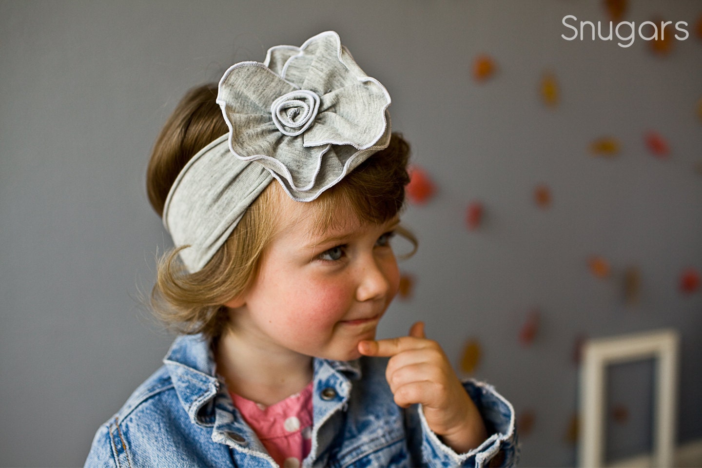 Heather gray Rose Stretch SNUGARS headband hair band girls toddler infant baby gray