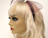 Amazing Sinamay Bow Headband Pink Hair Bow Pin Up Rockabilly Kawaii Black Feathers
