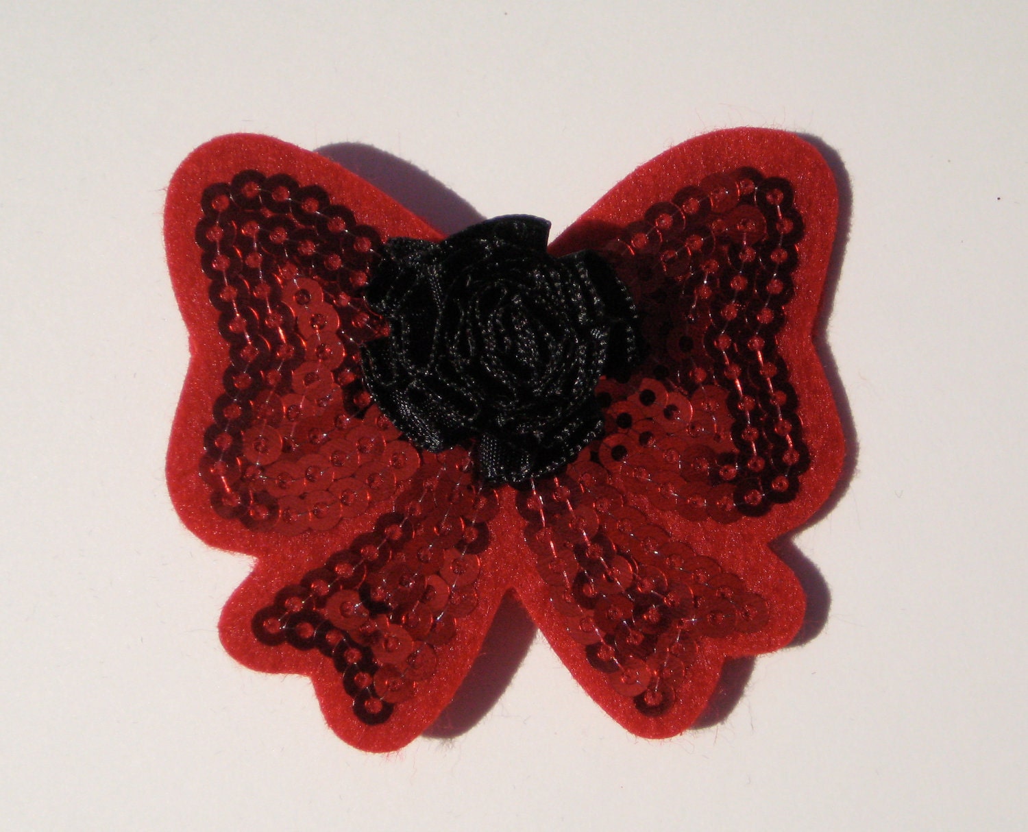 Black And Red Hair Bow Black Rose Red Sequins Lolita Rockabilly Pin Up Burlesque
