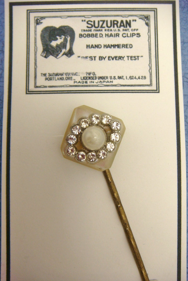 Rhinestones  Bobby  Pin Fancy Buttons Pearl  on Shell or Mother of Pearl Bobbie Pin