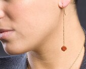 Christmas Red - Long Red Earrings - Long Gold Filled Earrings with Red Coral Sphere -