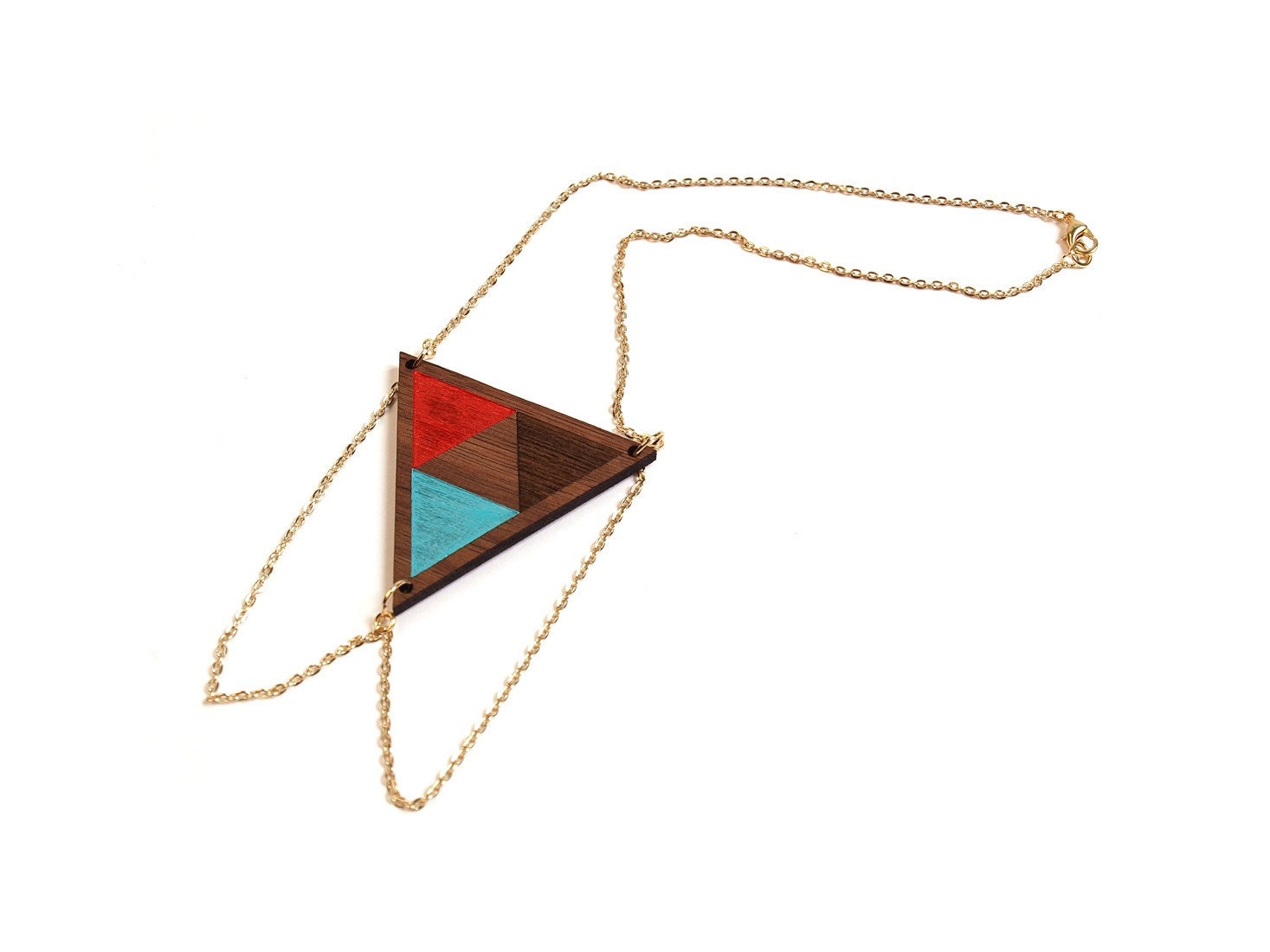 UTA - Laser cut, walnut, triangle necklace, color
