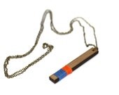 BAR neckalce - Persimmon and royal blue, laser cut & string wrapped walnut necklace