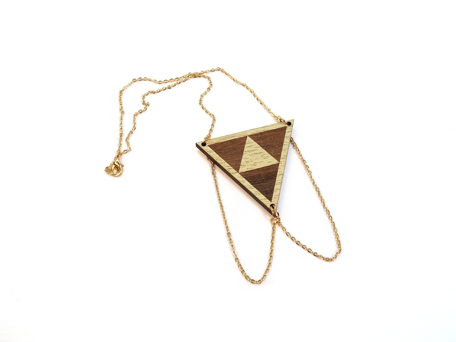 UTA - Laser cut, walnut, triangle necklace, gold