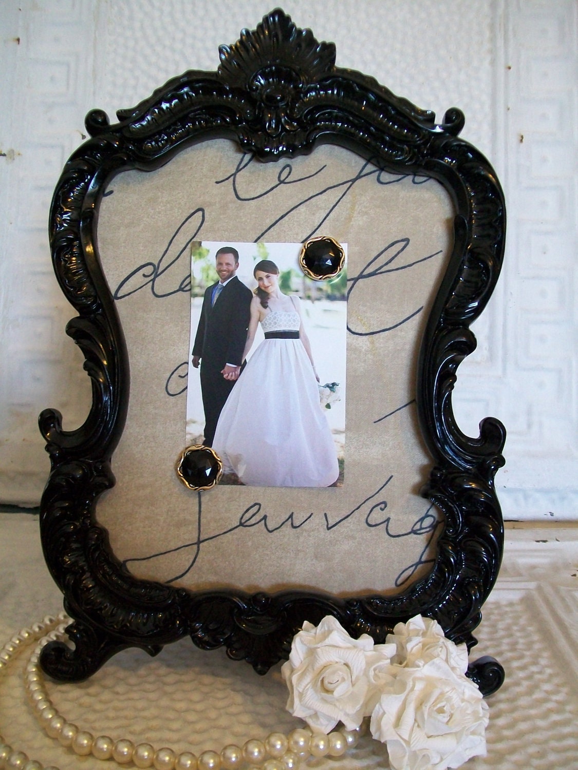 Vintage Inspired MAGNETIC MEMO BOARD-Romantic Ornate Frame Magnet Board-Framed Chalkboard-Black High Gloss 8x10 Picture Frame