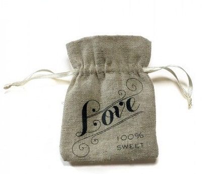 100 LOVE IS SWEET-Linen Drawstring Pouch-Bags-Sweet Bags-Wedding Favors-Wedding Reception-Candy Bags-Candy Stations-Candy Buffets