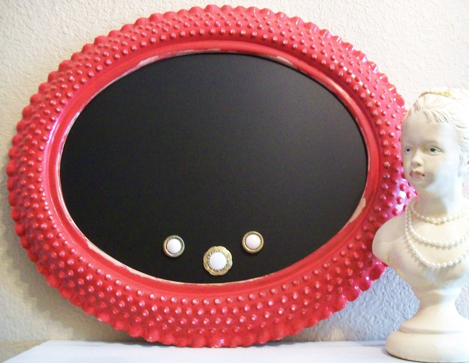 SHABBY CHIC-Paris Apartment-'2 IN 1' Vintage Frame Magnetic Chalkboard & Red Document French Script Fabric Magnetic Memo Board Combo-Red