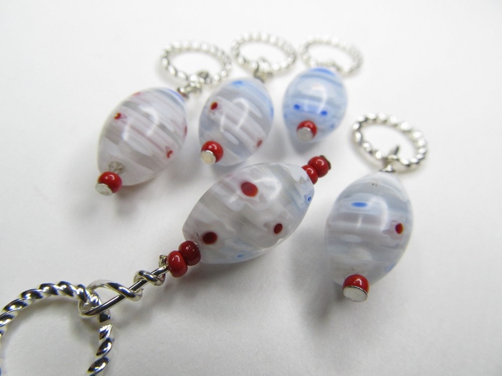 Stitch Markers, Handmade with Glass Beads, Set of 5