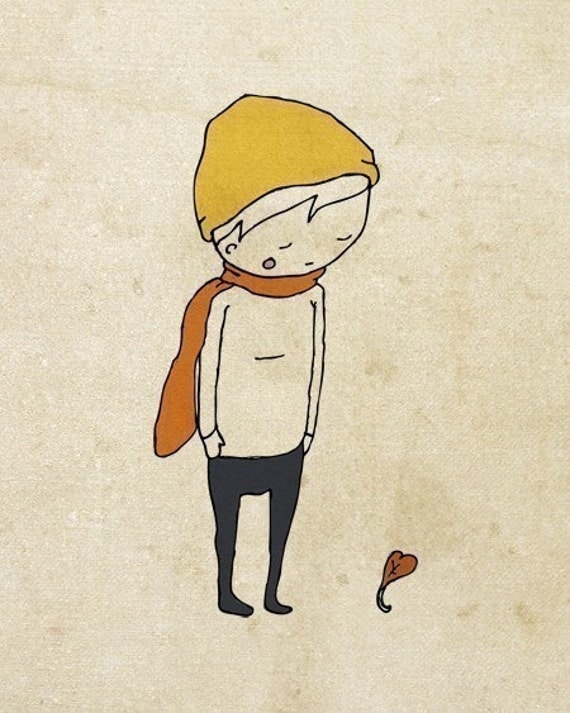 Autumn Boy - Pen and Ink Illustration - 8 x 10 -Print