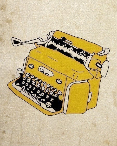 Grunge Typewriter - Pen and Ink Illustration - 5 x 7 Print