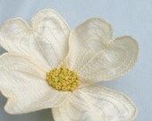 Dogwood Blossom Flower Clip- Your Choice of Hair Clip or Brooch- Embroidered Botanical Fascinator in Cream