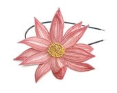 Lotus Flower Headband- Blushing Pink with Turish Rose and Bright Coral Embroidery- Embroidered and Beaded Lily Flower Headband