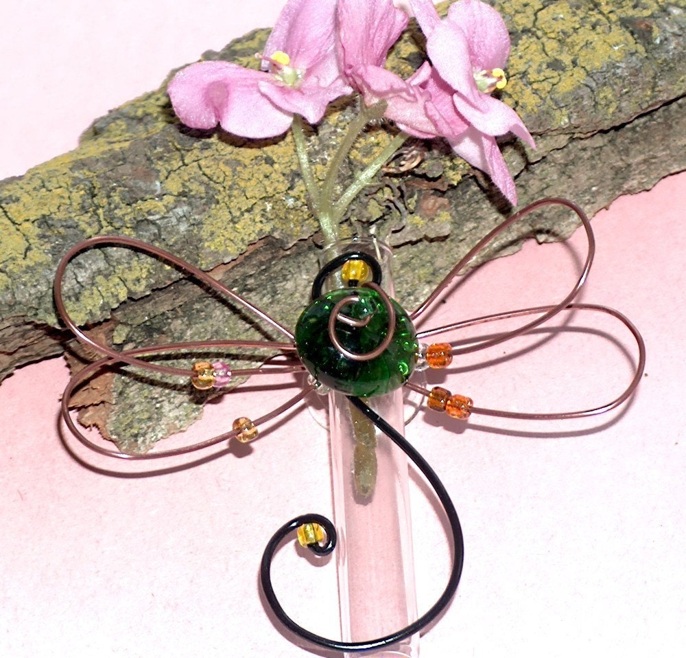 Suction Cup Window Vase Rooter Vase Bud Vase glass Green Dragonfly