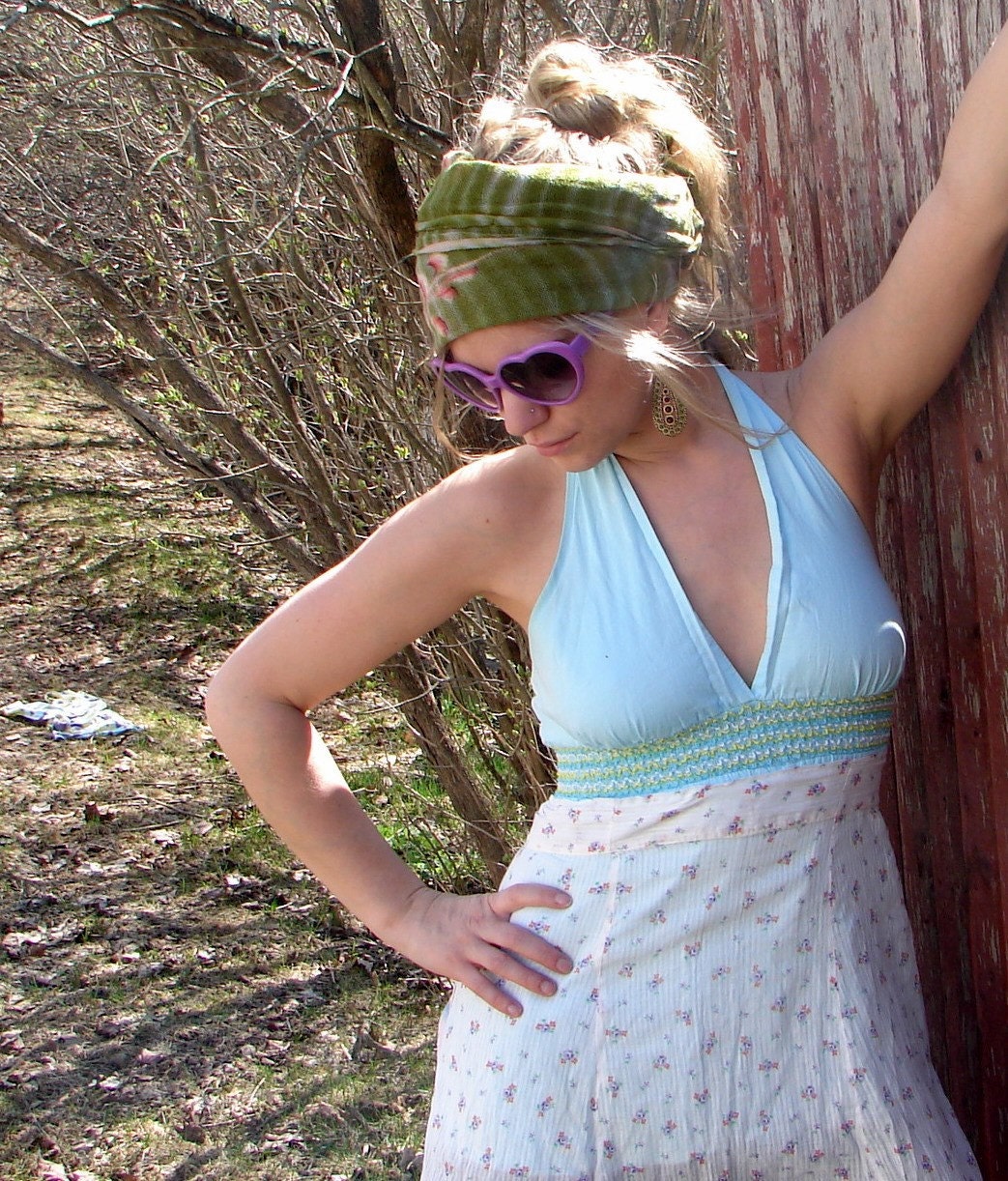 RESERVED FOR BECCA Eco Friendly Hippie Mamma Halter Top with Vintage Trim and Apron Size  Small/Medium