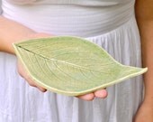 Modern Ceramic plate leaf serving platter tray Hydrangea Leaf  Celadon Green Sushi plate wedding favor - MarciG