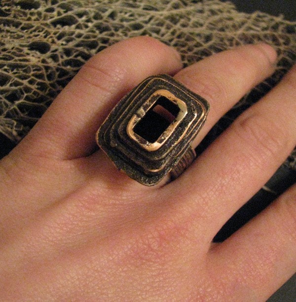 Copper Ring - Tomb cavity ring - Oxidized Forged - handmade jewelry