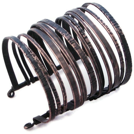 Copper Cuff Bracelet - Blackened Layered Bangles Bracelet - Nomad Gypsy - Handmade copper jewelry  - Unisex