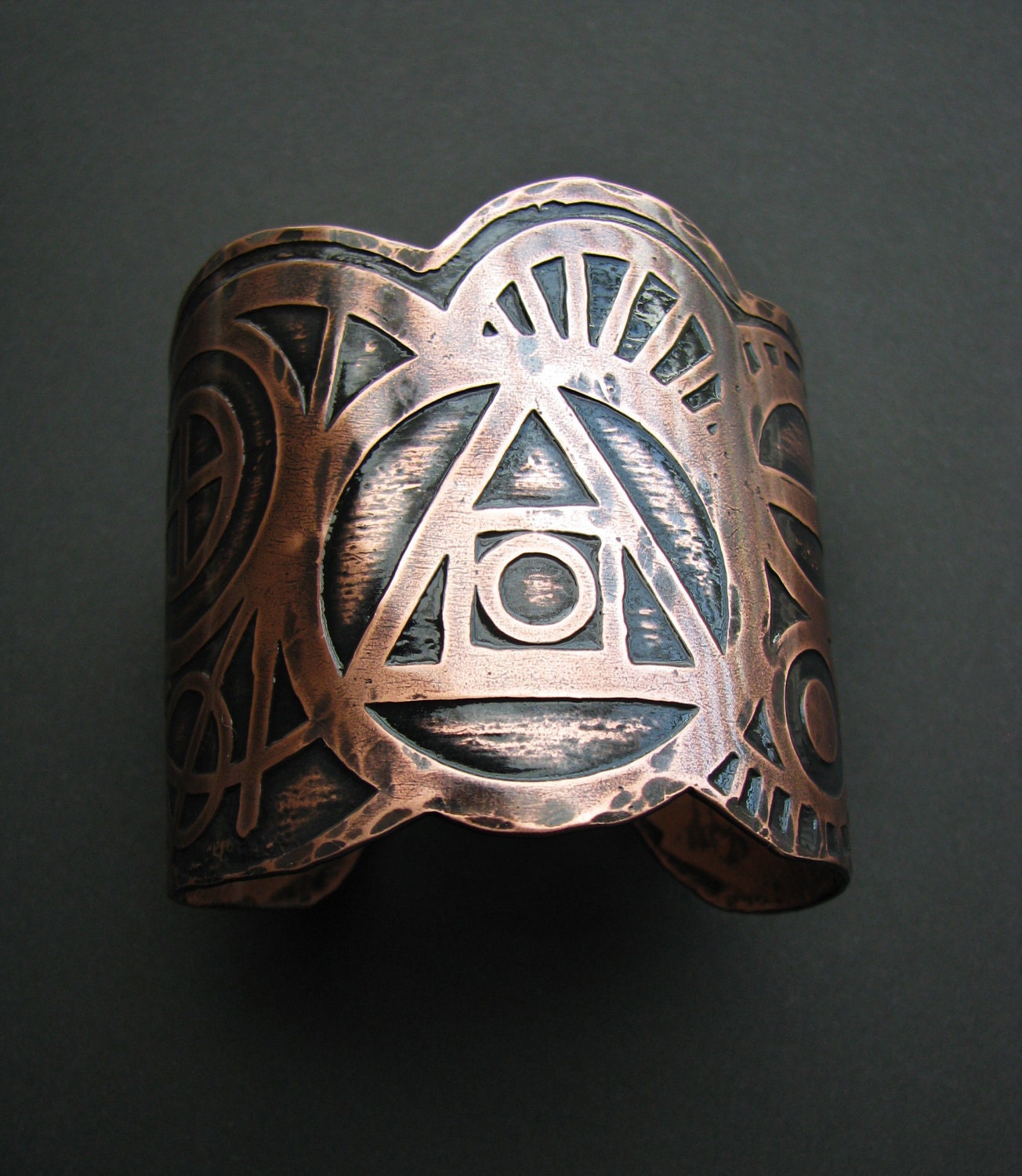 Etched Copper Cuff - Alchemical Symbols - Philosophers stone - Personalized Jewelry - Alchemy - Made in Austin Texas