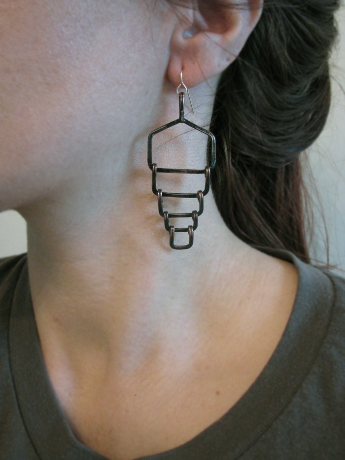 Reptilian Blackened/Sanded Linked - Copper Earrings - handmade jewelry