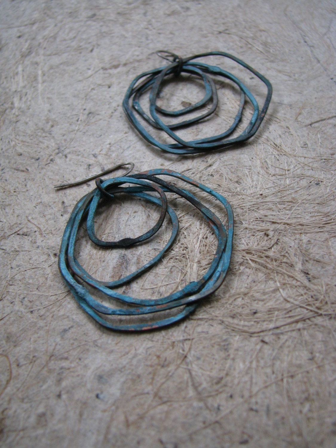 Patina Copper Earrings - Turquoise Patina Finish - handmade copper jewelry