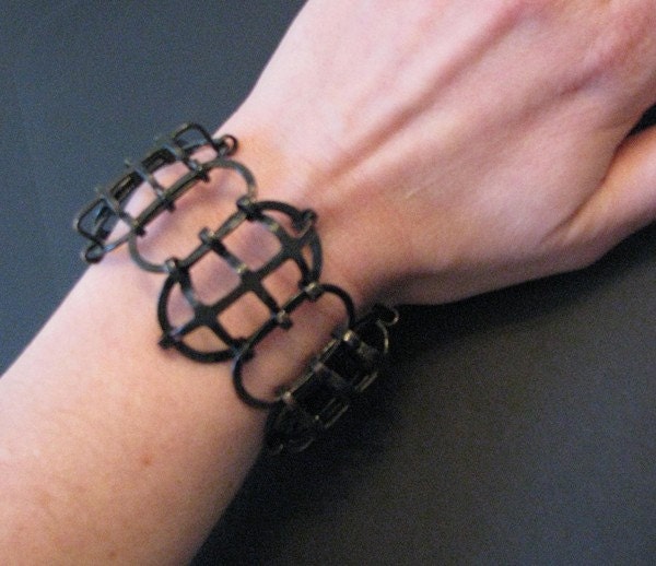 Oxidized Copper Cage Bracelet - Armor Jewelry - Rich Black - copper jewelry