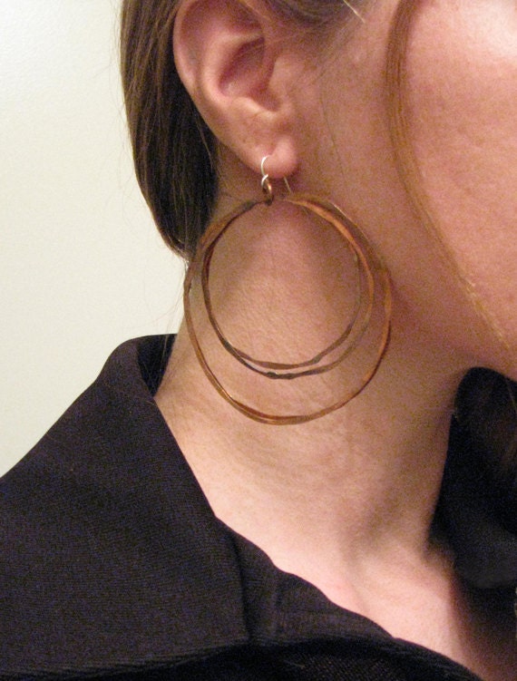 Copper Hoop earrings - Large but Light - handmade oxidized copper jewelry