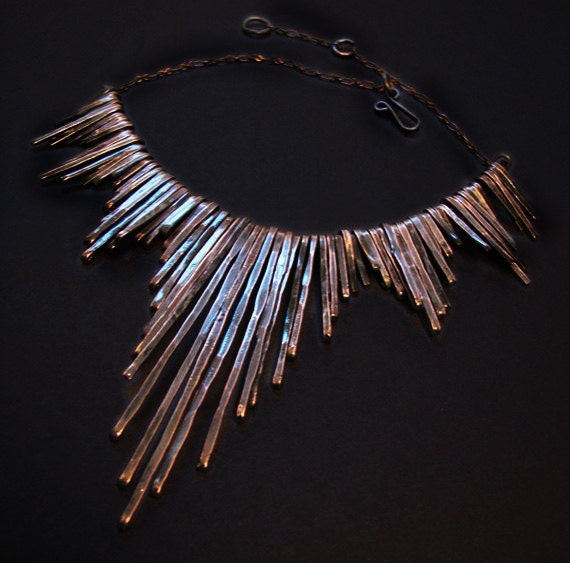 Fringe Collar . Oxidized Copper Tribal Hammered Wire - Egyptian Collar Necklace - handmade copper jewelry